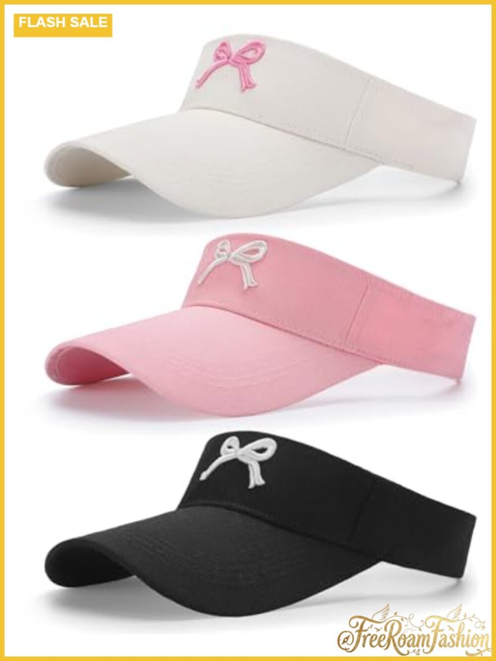 3 Pack Bow Sun Visor Hats Pure Cotton Adjustable Golf Tennis Beach